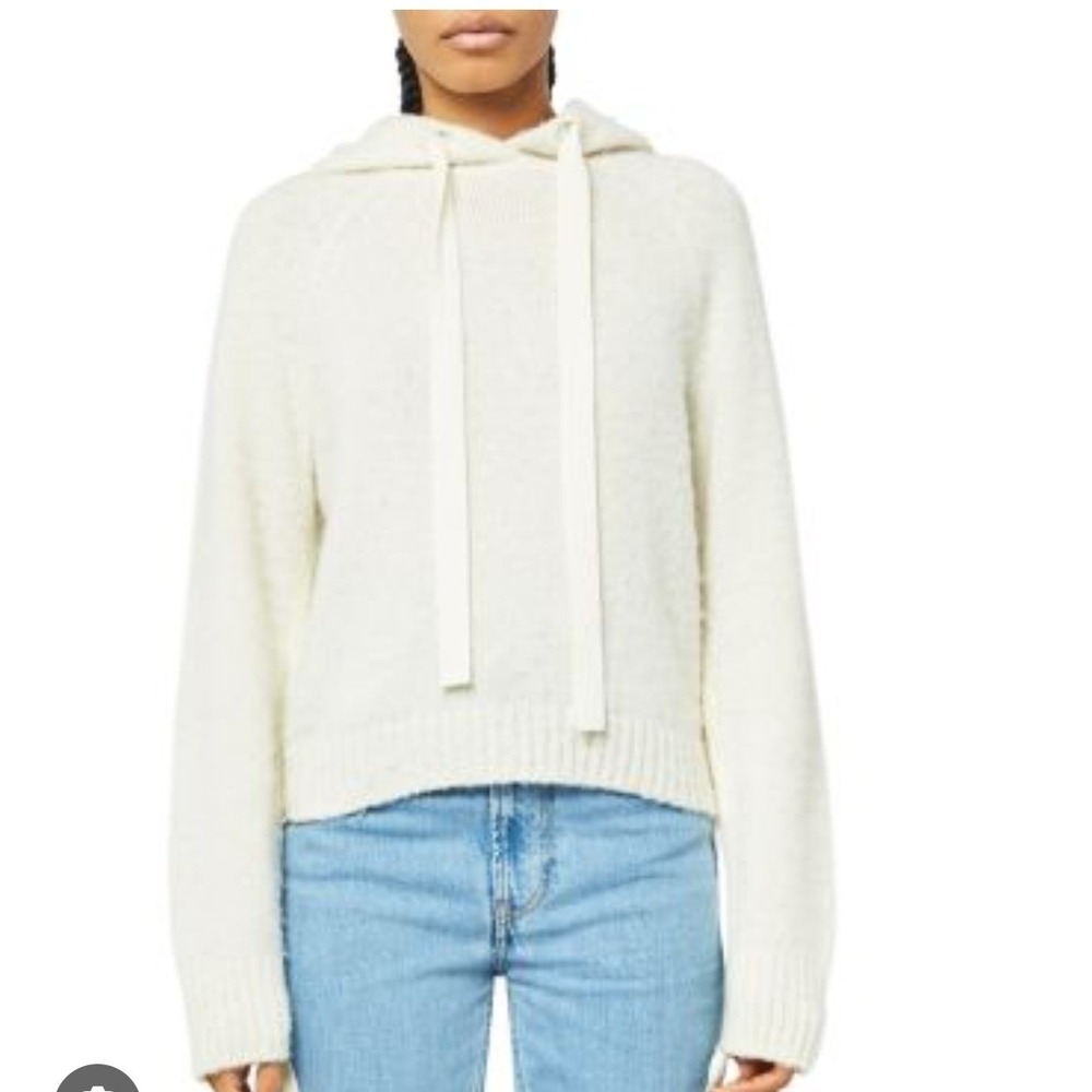 HELMUT LANG Cream Fuzzy Alpaca Wool‎ Blend Cropped Hoodie Sweater M